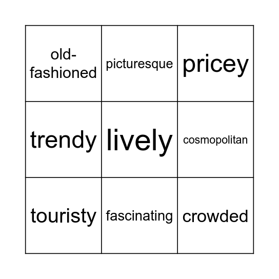 Describing Places Bingo Card