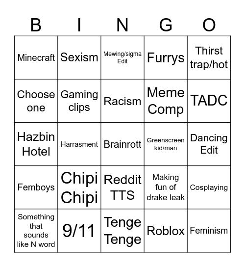 Utube Bingo Card