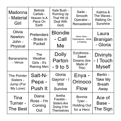 Ladies of the 80's Bingo Card