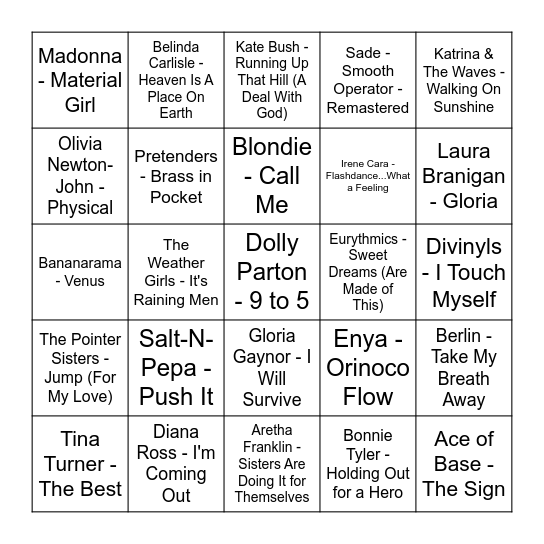 Ladies of the 80's Bingo Card