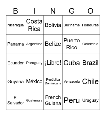 lotería de los paises Bingo Card
