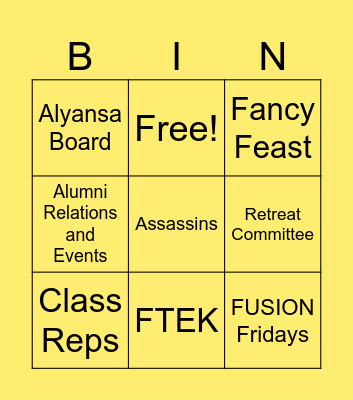 FUSION Bingo Card