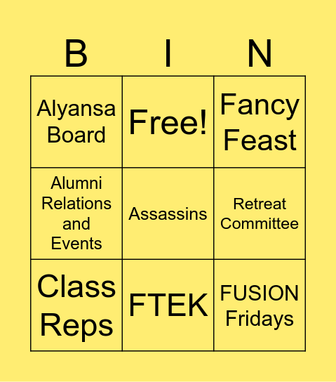 FUSION Bingo Card