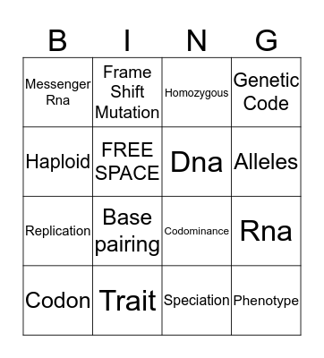 Genetics and Evolution Bingo Card