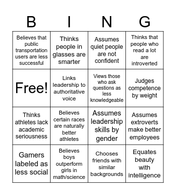 Bias Bingo Card