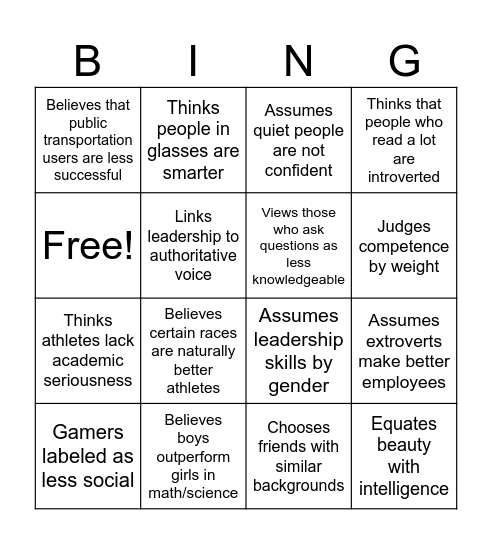 Bias Bingo Card