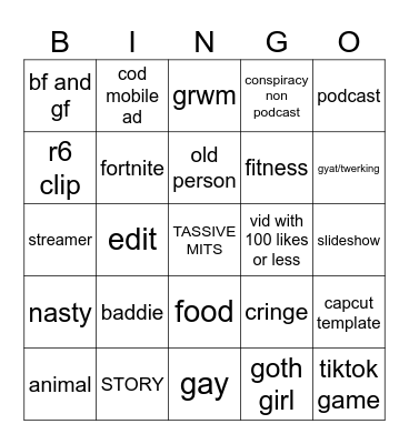 TIKTOK BINGO Card