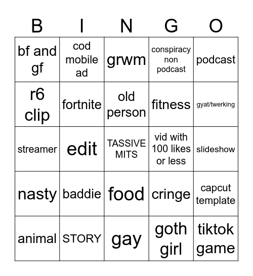 TIKTOK BINGO Card