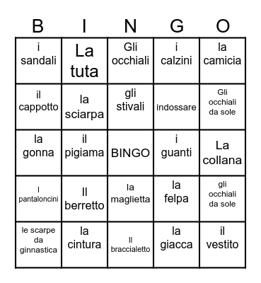 I VESTITI Bingo Card