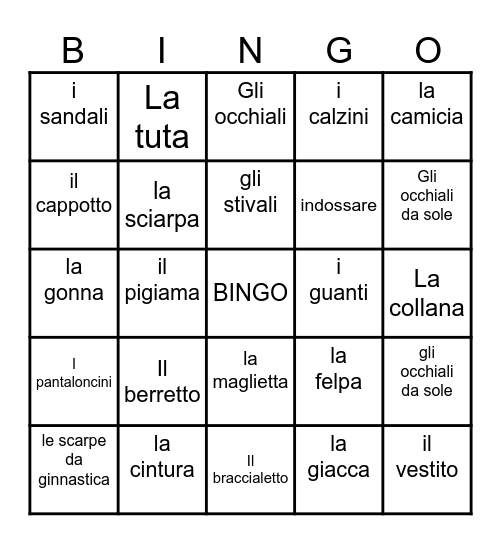 I VESTITI Bingo Card