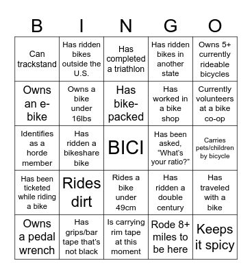 BICYCLE BIRTHDAY Bingo Card