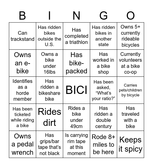 BICYCLE BIRTHDAY Bingo Card