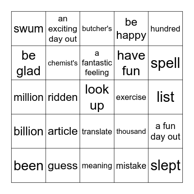 Units 13-16 Revision Bingo Card