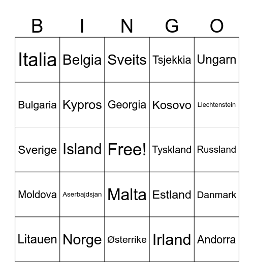 Land i Europa Bingo Card