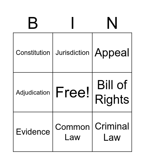 Legal Studies Bingo Card