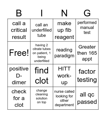 lab week bingo- COAG Bingo Card