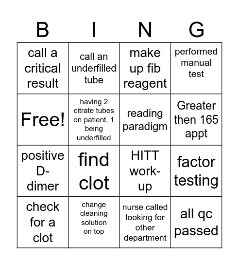 lab week bingo- COAG Bingo Card