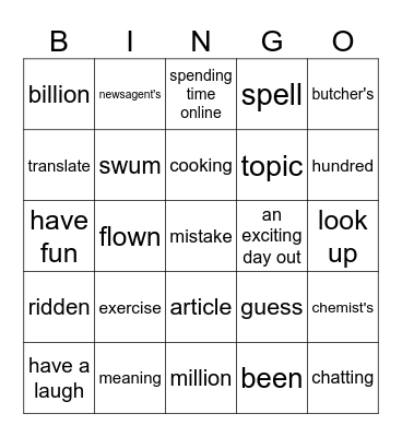 Units 13-16 Revision Bingo Card