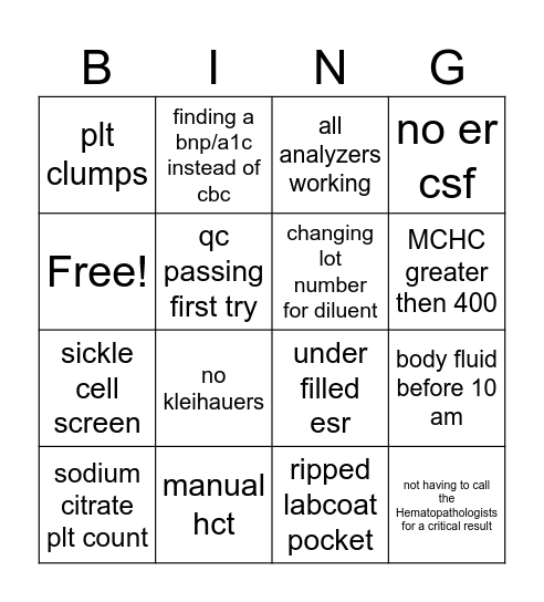 Heme day shift generator Bingo Card