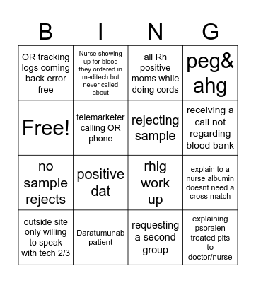 blood bank Bingo Card