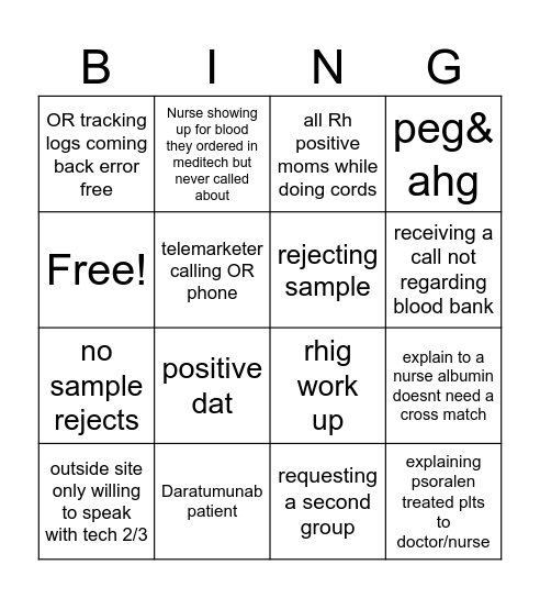 blood bank Bingo Card