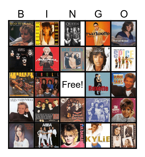 Musikbingo POP Bingo Card