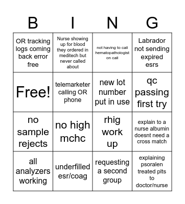 evening shift Bingo Card