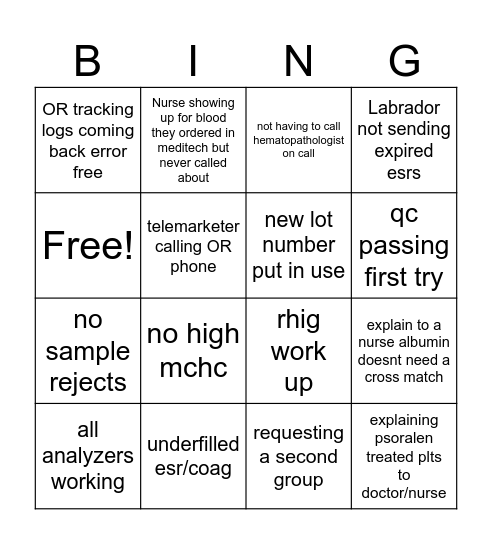 evening shift Bingo Card