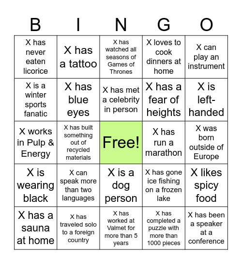 VALMET Bingo Card