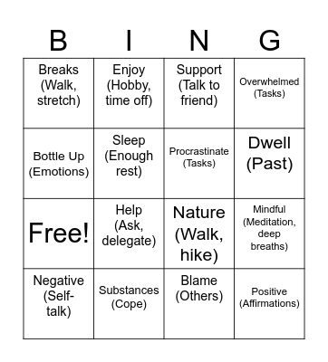 Resilience Bingo Card