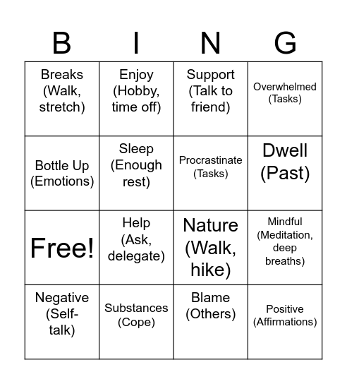 Resilience Bingo Card