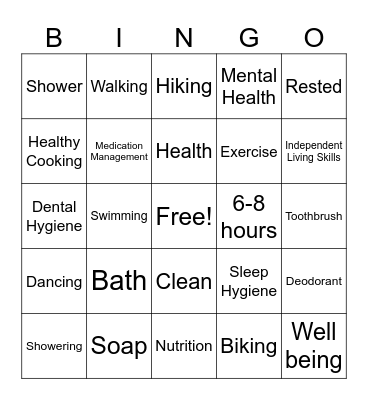 Physical Wellbeing Bingo Card