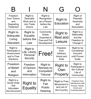 Declaration of Human Rights BINGO Card