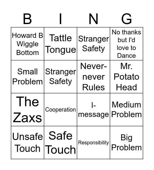 GRADE 1 Bingo Card