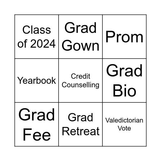 GRADE 12 DAY Bingo Card