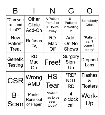 Call Day Bingo Card