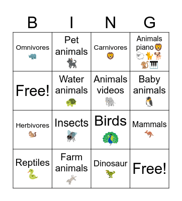 150 Animal sounds Bingo Card