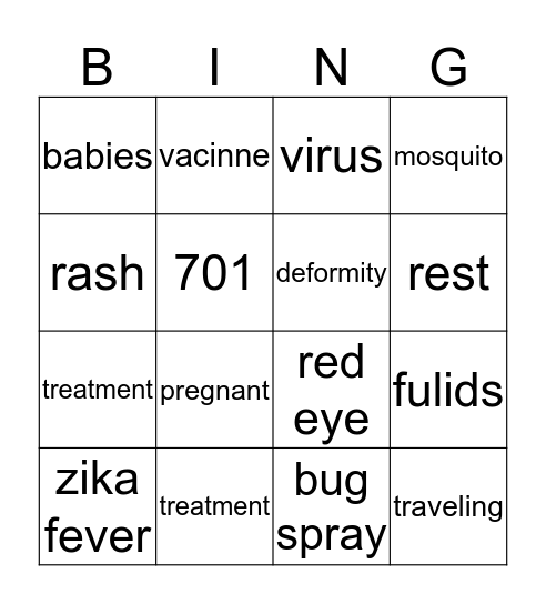 zika Bingo Card