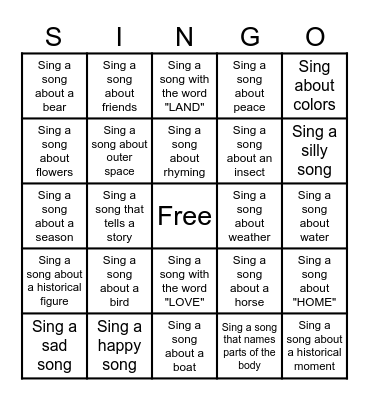 Sing-O Bingo Card