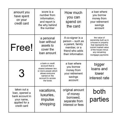 Credit Bingo! Bingo Card