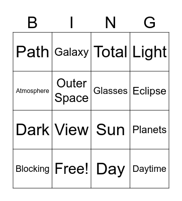 Solar Eclipse Bingo Card
