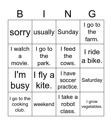 5th - Lesson 2 - Bingo Card