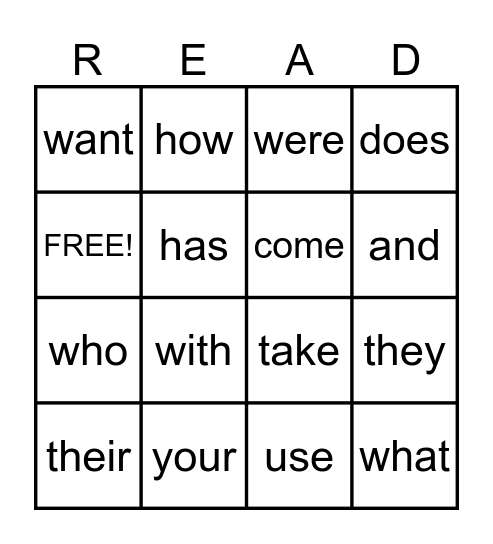 Red Words Bingo Card