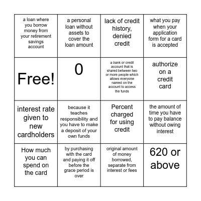 Credit Bingo! Bingo Card