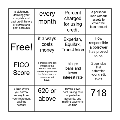 Credit Bingo! Bingo Card