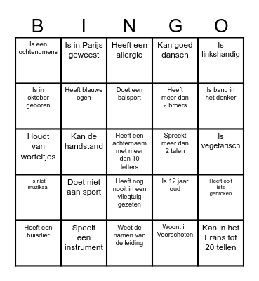 Kennismakingsbingo Card