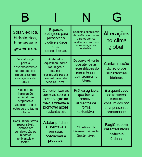 BINGO DA SUSTENTABILIDADE Bingo Card