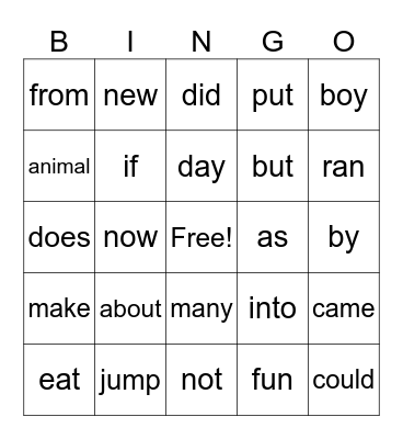 2 G Power Words Bingo Card