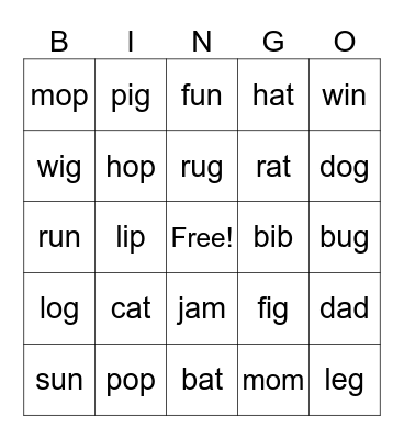 CVC Bingo Card