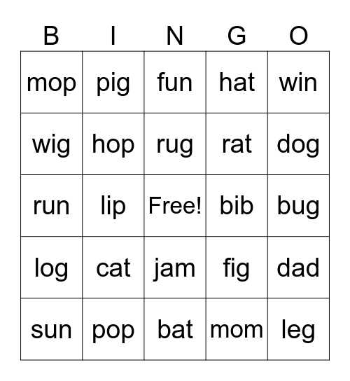 CVC Bingo Card